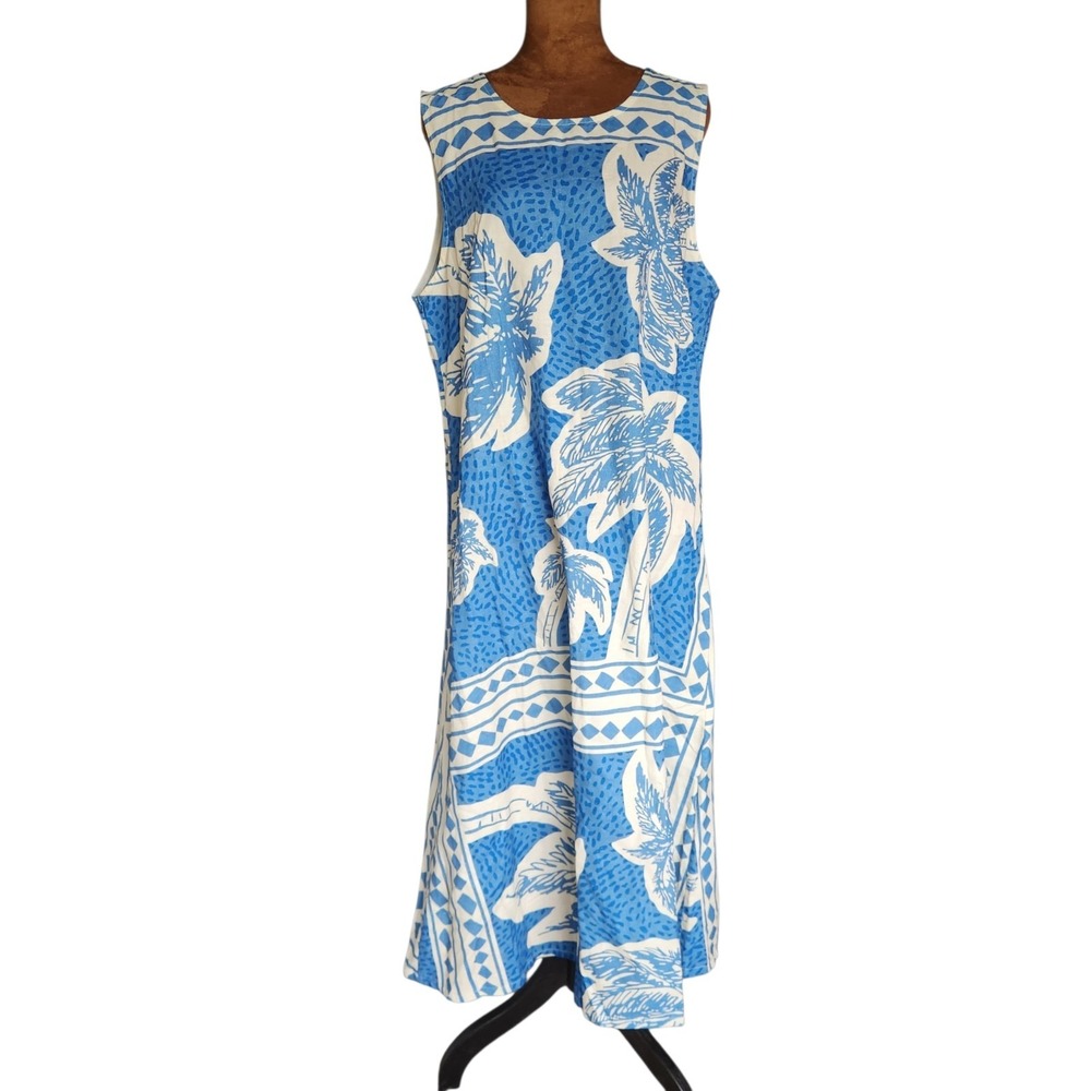 Terzo Millennio NWT Dress Size XL Italy Linen Cotton Palm Trees Blze White